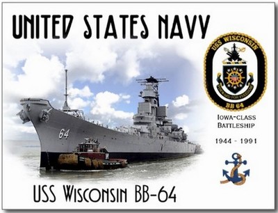 USS WISCONSIN BB-64  BATTLESHIP   -  Postcard