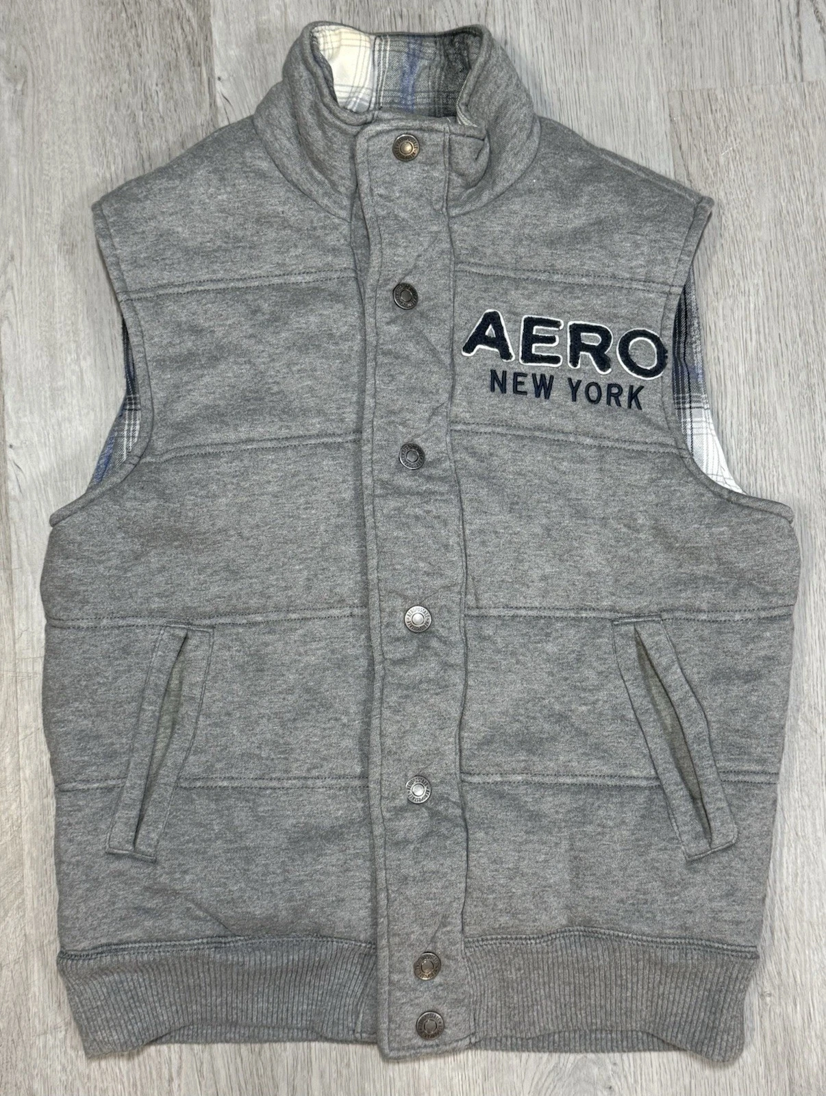 Vintage Aeropostale Puffer Vest Mens S Button Down Plaid Lined Spell Out Y2K