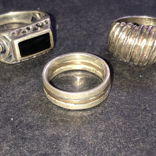 Sterling Silver 925 Lot Rings F8 Vintage Black Onyx Mid Scallop 10k Gold Band - Picture 3 of 16