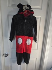 Disney Mickey Mouse Hooded One piece Pajamas Black Red Zip Size 6 Long Sleeve