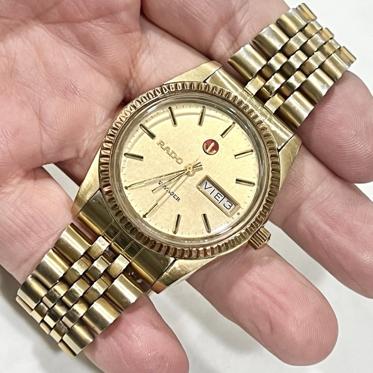 Vintage Rado Voyager President Automatic Gold Day Date Men's 39mm