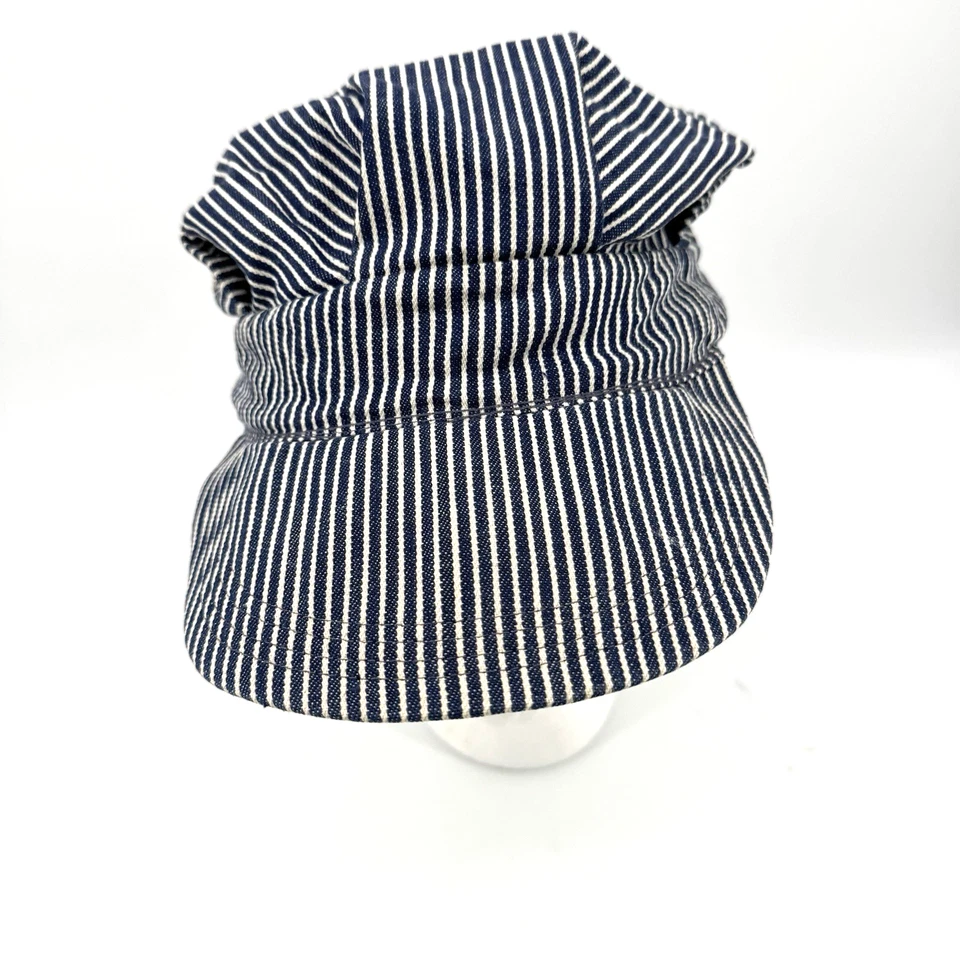 Vintage Railroad Train Engineer Hat Cap Workwear Denim Striped USA - Image 3 of 4