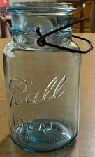 Antyczna kula IDEALNA, Blue Quart Mason Jar #7 Pat'd July 14 1908 Drutowa kaucja bez pokrywki