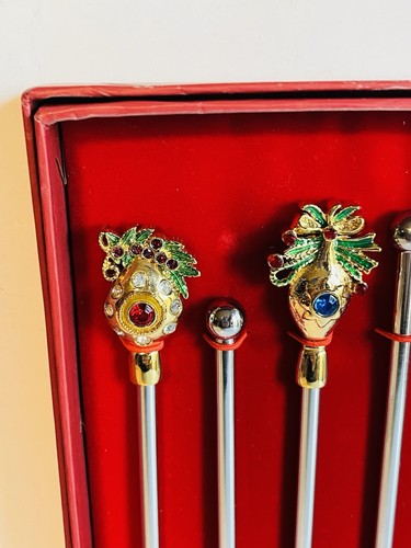 Bombay Company Christmas Drink Stirrers Barware Swizzle Sticks Boxed Set 6 Metal - Picture 6 of 17