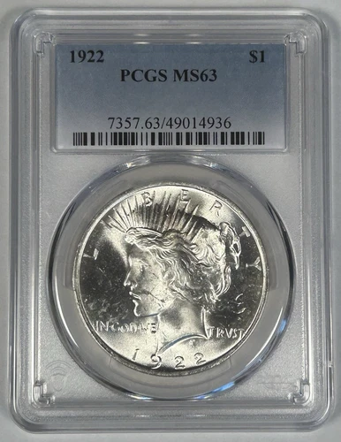 1922 Peace Silver $1 Dollar Coin PCGS MS 63