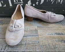 Hotter Donna Vintage 1940s 1950s Style Beige Suede Shoes UK 4 EU 37 