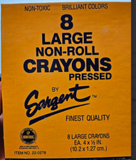 Sargent Large Non-Roll Crayons 8 Colors; 4 in; Non Toxic Crayons Vintage USA