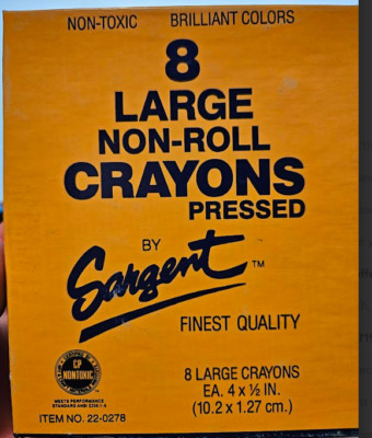 Sargent Large Non-Roll Crayons 8 Colors; 4 in; Non Toxic Crayons Vintage USA