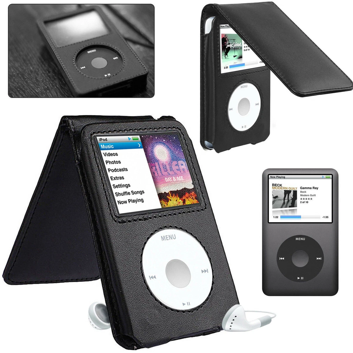 Black Leather Stand Case Cover for Apple iPod Classic 80GB/120GB/160GB 6th  7th