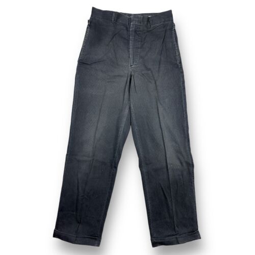 Vintage 50s 60s Chino Twill Workwear Pants Black Ribbed Slacks 29x29 USA Rapid - Afbeelding 1 van 14