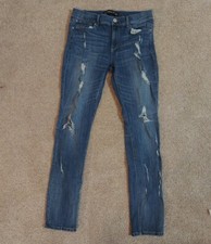 Express Super Skinny Mid Rise Stretch Jeans Distressed Wash Denim Size 10L