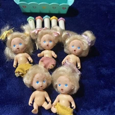 Vintage 1990 Quints 5 Baby Boy & Girl Dolls Blond Hair Blue Eyes W/Bottles