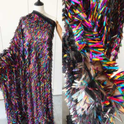 1M Laser Mesh Sequin Tassel Fabric Cloth DIY Performance Costume Sewing Crafts