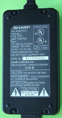 GENUINE SHARP OEM # UAPD-0303TAZZ,  VIEW CAM CORDER, CHARGER / AC ADAPTER 9VDC