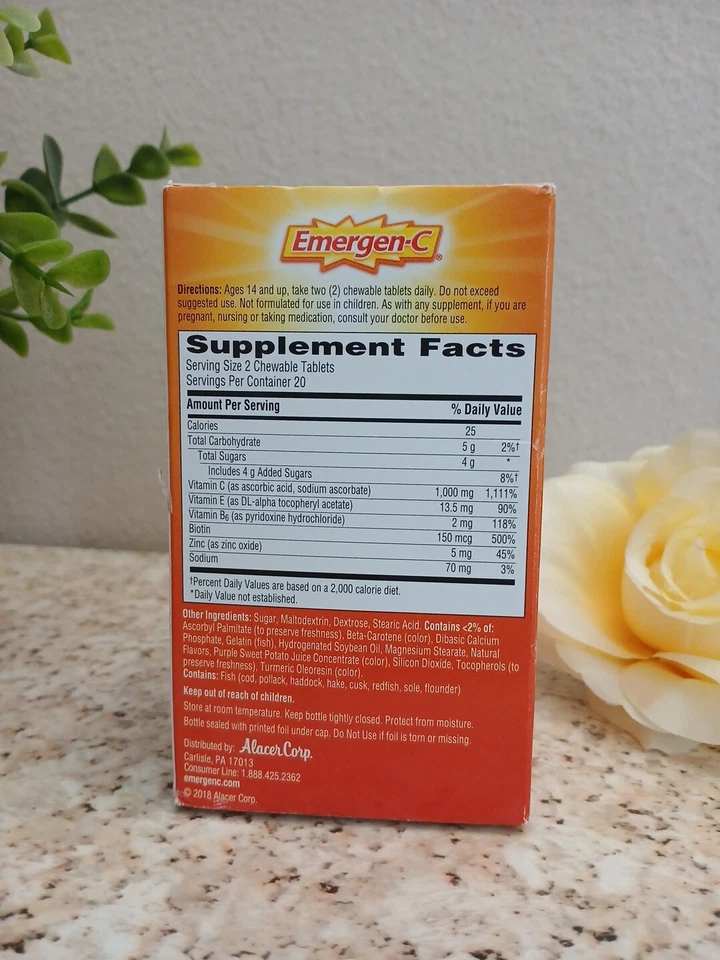 Supl dietético de vitamina C Emergen-C .1.000mg, 40 mastigáveis laranja explosão validade:10/2025 - Imagem 3 de 4