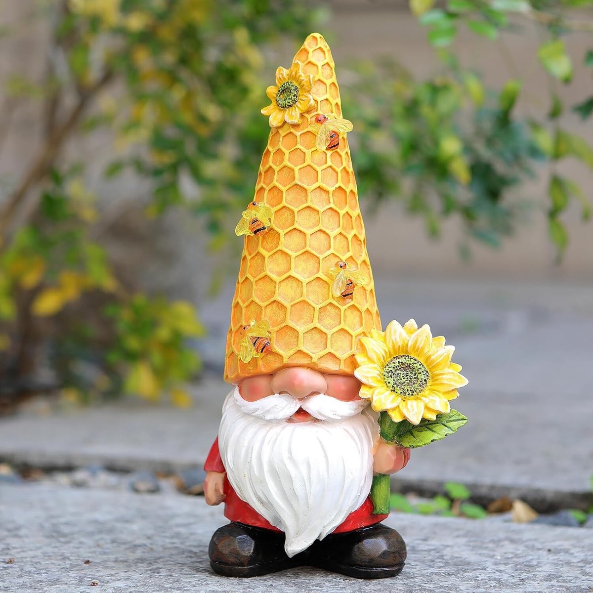 Solar Lighted Sunflower Bee Harvest Garden Gnome Light Outdoor  display picture 1