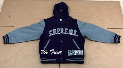 FW20 SUPREME KING HOODED VARSITY JACKET PURPLE GREY WHITE SZ XL