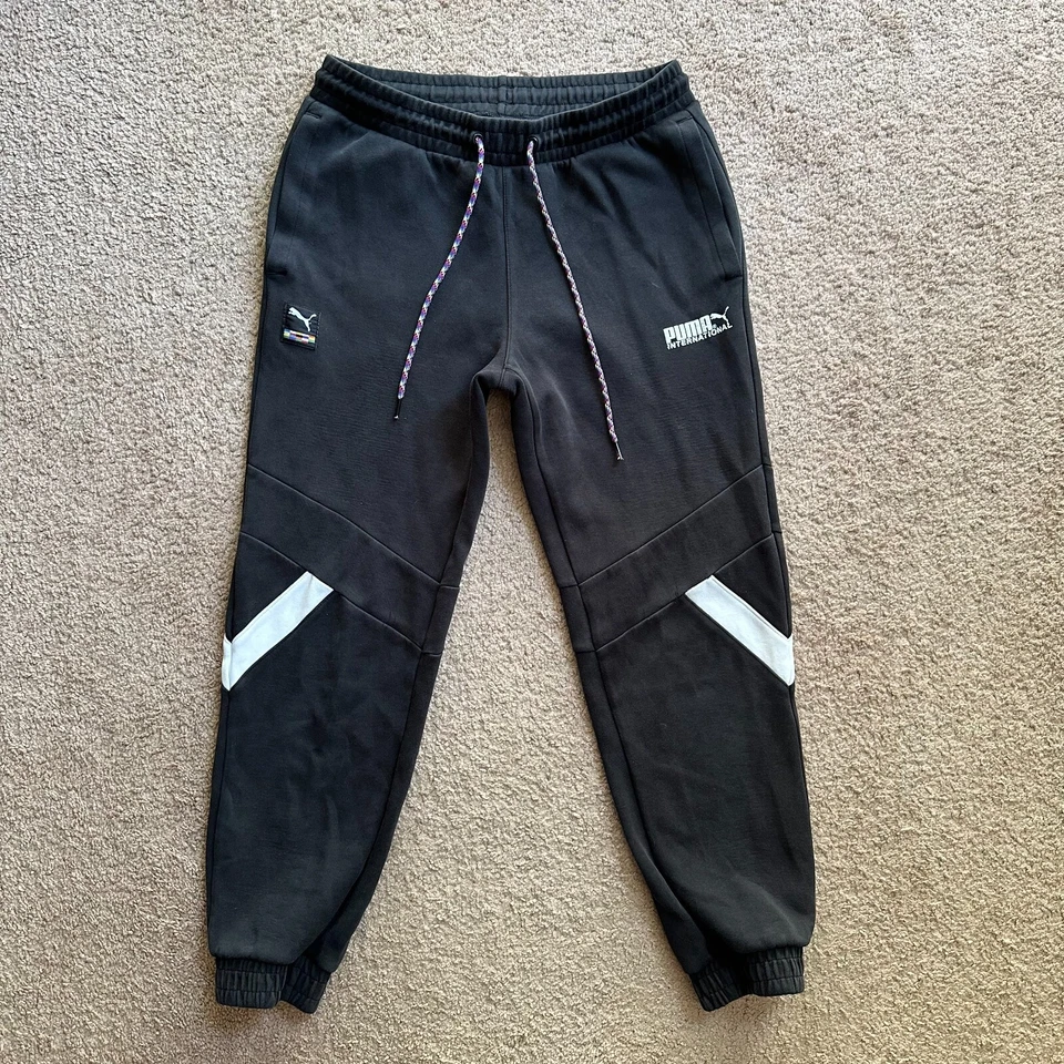 Puma Sweatpants Womens Large (30x27) Black Mid Rise Tapered Leg Logo Pockets - Image 2 of 4