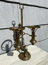 Antique Brass Double Arm Victorian Style Student Lamp 6” Shade Holders LARGE!