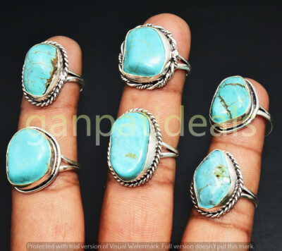 Turquoise Gemstone Rings 5pcs Wholesale Lot 925 Silver Plated Jewelry