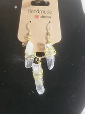 White Colorless Quartz Crystal Hexagonal Pendant/Earrings Healing Energy Set