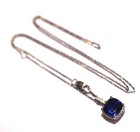 New 925 Sterling Silver  Lab created sapphire pendant chain necklace 2.3g 18" — photo 5