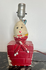 Vintage Humpty Dumpty Lamp, 1950s Hand Painted Wood, Great for kids room nursery
