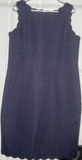 RSVP By Talbots Navy Blue Scallop Trim Butterfly Woven Sheath Dress 14 Lined