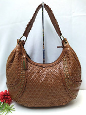 Isabella Fiore Woven and Laced Light Brown Leather Hobo Shoulder Bag - 550