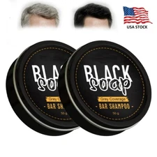 2× Men's Grey Coverage Bar Shampoo Hair Darkening Black Soap for Grey Hair Cover