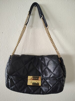 MICHAEL KORS BLACK SLOAN QUILTED LEATHER FLAP