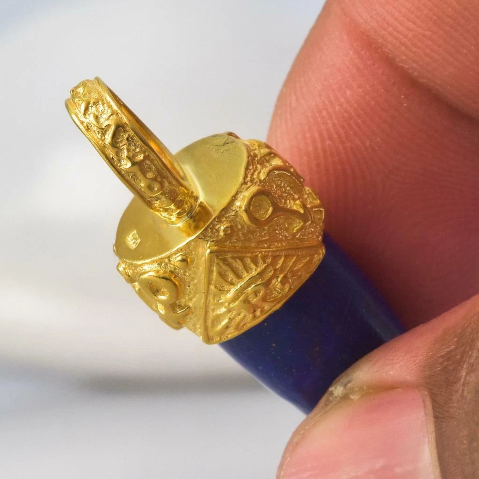 Gold Vermeil Sterling Mano Fico Figa Anhänger Geschnitzter Lapislazuli Smaragd - Bild 4 von 4