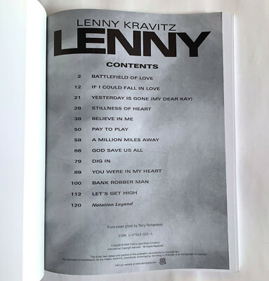 LENNY KRAVITZ Lenny JAPAN BAND SCORE BOOK B01 | eBay UK