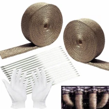 2 Rolls x Titanium Pipe Header Manifold Exhaust Heat Wrap Tape 20 Ties 2" X 50ft
