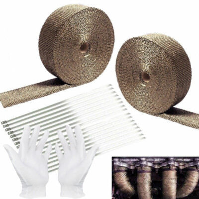 2 Rolls x Titanium Pipe Header Manifold Exhaust Heat Wrap Tape 20 Ties 2'' X 50ft