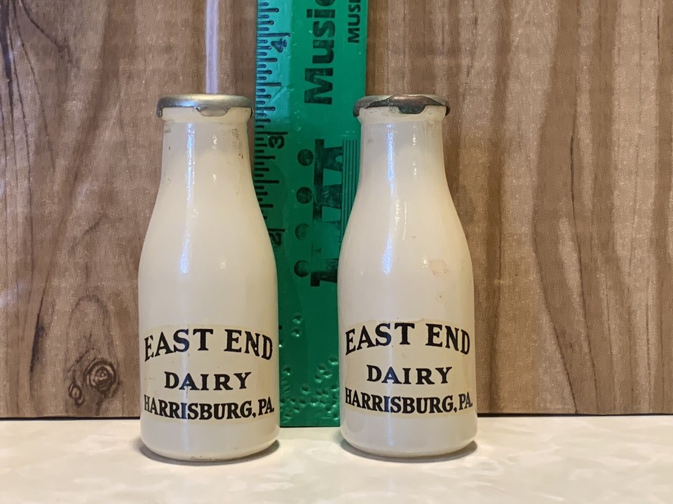 Vintage East End Dairy Harrisburg Pa Milk Bottle Salt And Pepper Shaker