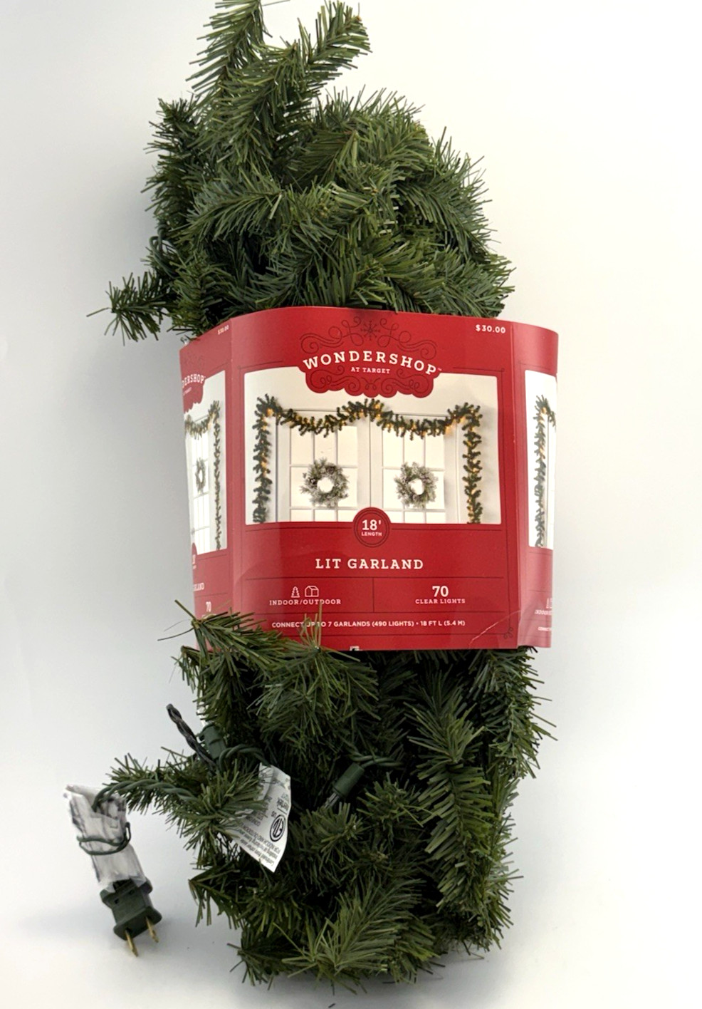 Wondershop 18ft Lit Garland Clear Lights Christmas Pine Bright Steady Decoration