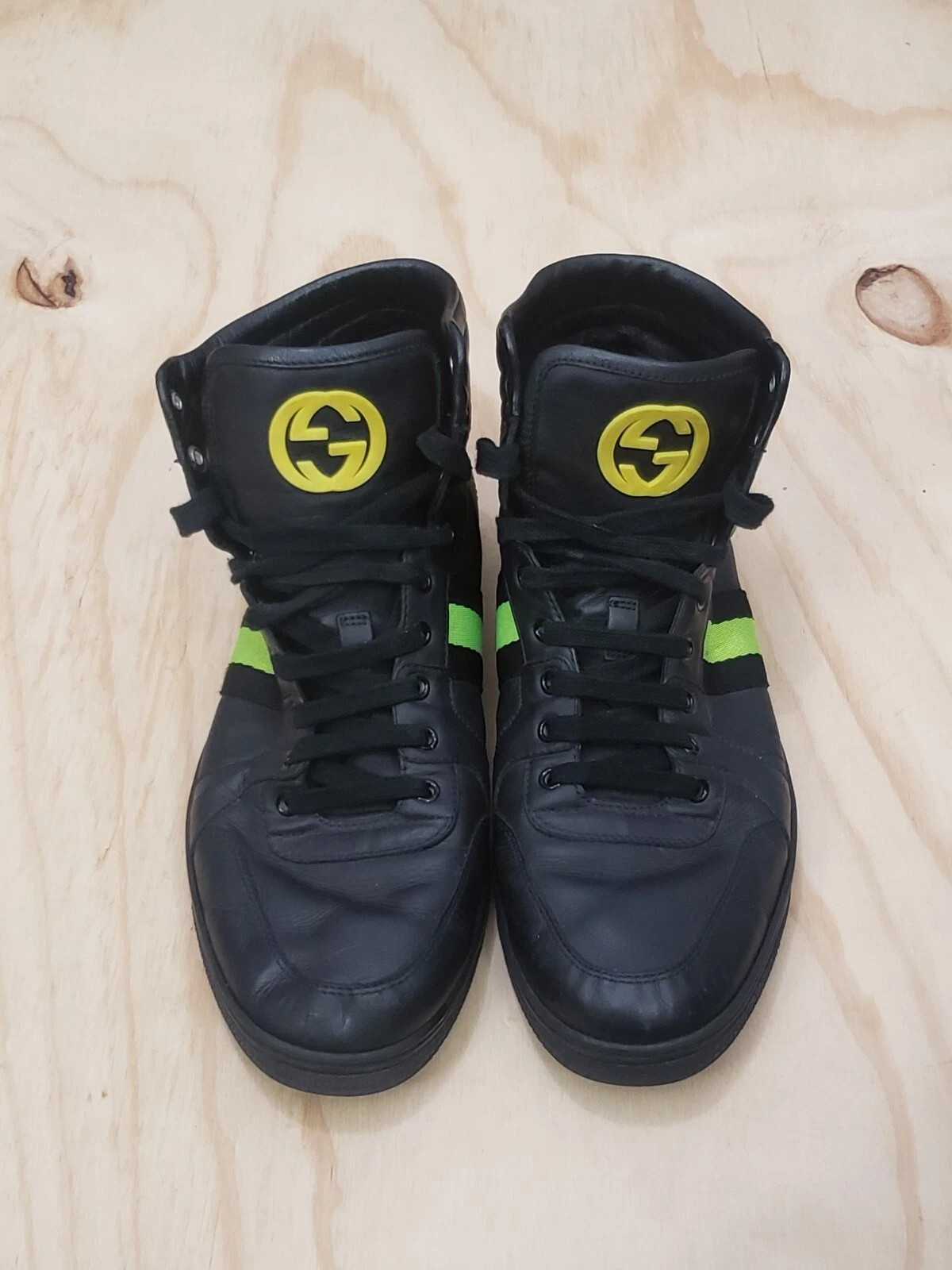 Baskets d'entraînement Gucci Ace en cuir haut noir homme taille 9,5 fabriquées en Italie