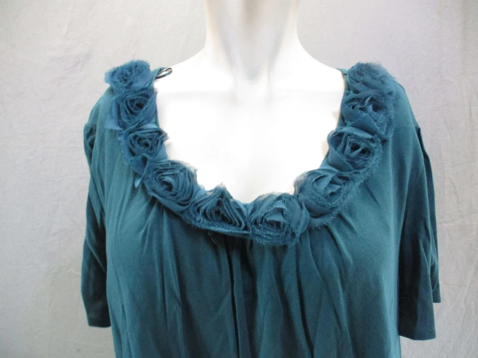 NWT ELLE Size 1X Womens Green Cotton Blend Round Neck Short Sleeve Top 989 - Image 2 of 4