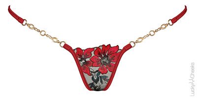 LUCKY CHEEKS Luxury V-String CHR. FLOWER red - LC304CFRV