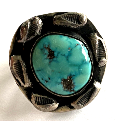 Bague Femme Vintage Argent Massif 925 Et Turquoise - Taille 64 - Occasion TBE
