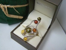 925 SOLID STERLING SILVER HONEY BUTTERSCOTCH RED GREEN AMBER RING SIZE P 7.5 