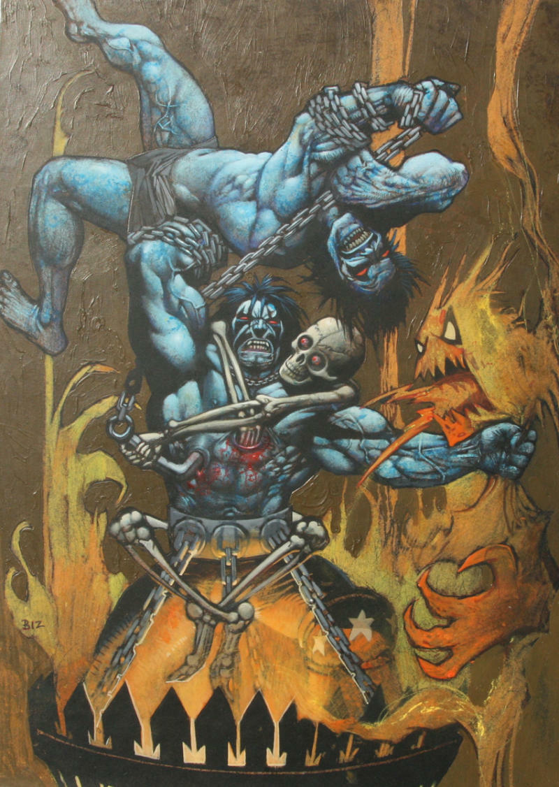 SIMON BISLEY Original Art, LOBO vs HIMSELF, 2005, NM+, Skeleton