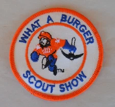 1 Round Sew-On Patch What A Burger Scout Show White Orange & Blue Whataburger