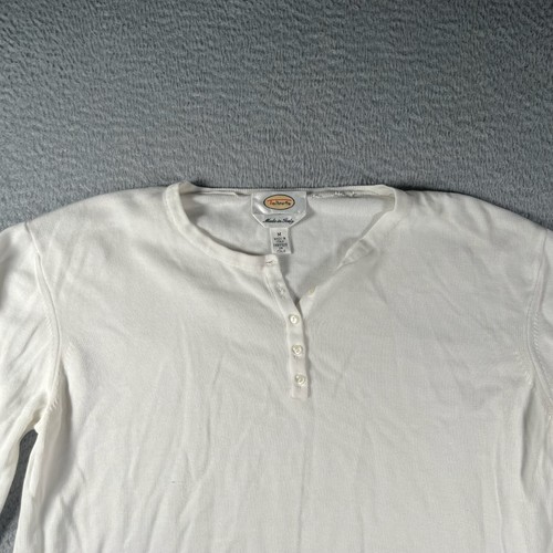 Talbots Sweater Womens Medium White Henley Cotton Business Casual Ladies - Picture 2 of 10