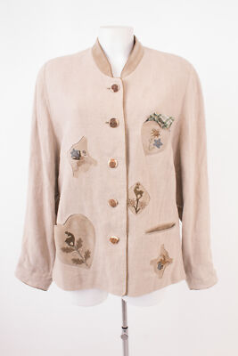 MEINDL Damen Blazer Trachten Jacke Janker 44 Leinen Mehrfarbig