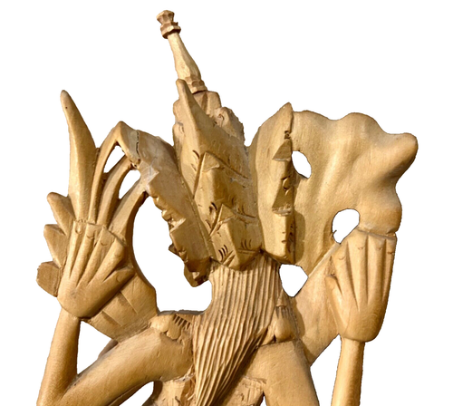 Hand Carved Wood Hindu Goddess Saraswati Figure Four Hands of Learning 12" Tall - Picture 14 of 23
