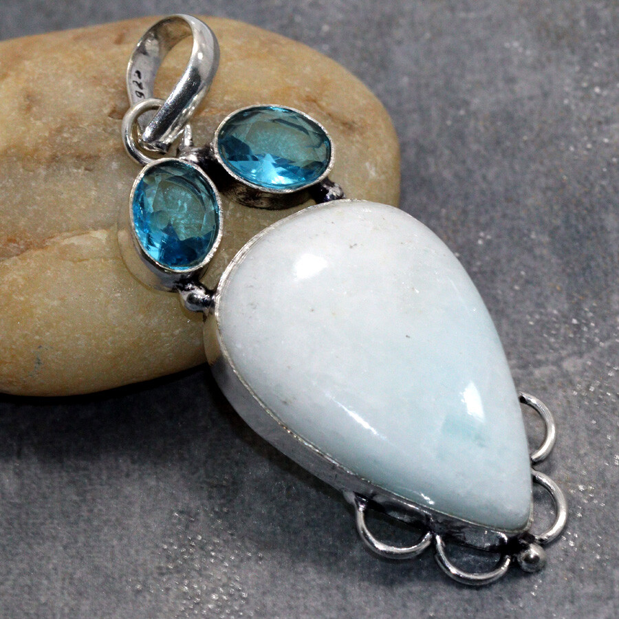 Colgante largo de topacio azul hememorfito chapado en plata 925 talla 2,3