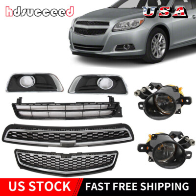 Fit 2013 Chevrolet Malibu Front Upper+Lower Grille Foglights Bezels Combo 7pcs