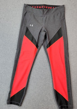 Under Armour Leggings Heat Gear Compression Workout Pants Gray/Coral Womens M